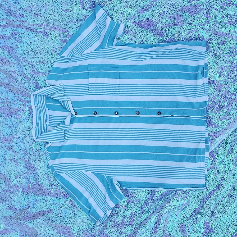 Double Zero Striped Women's Top, Mint and Cream Button Down Blouse Medium!